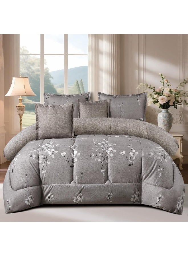 Premium quality and soft 6-piece king-size bedding set - King floral comforter (230x250cm) with fitted sheet - Microfiber material suitable for all seasons